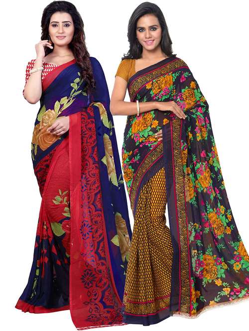 pack of 2 printed casual wear sarees with blouse - 21431449 -  Standard Image - 0
