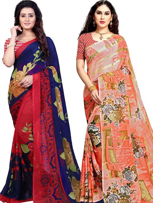 pack of 2 printed casual wear sarees with blouse - 21431518 -  Standard Image - 0