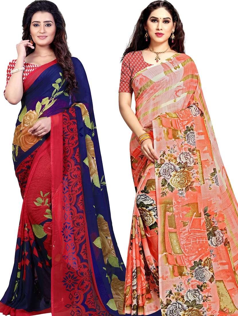pack of 2 printed casual wear sarees with blouse