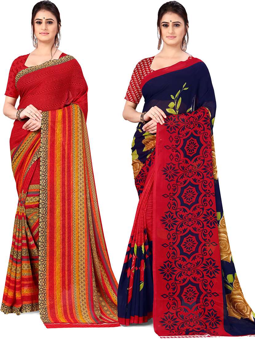 pack of 2 casual wear combo sarees with blouse