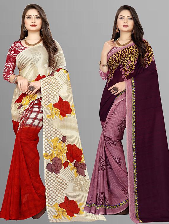 pack of 2 printed casual wear sarees with blouse - 21431545 - Zoom Image - 0