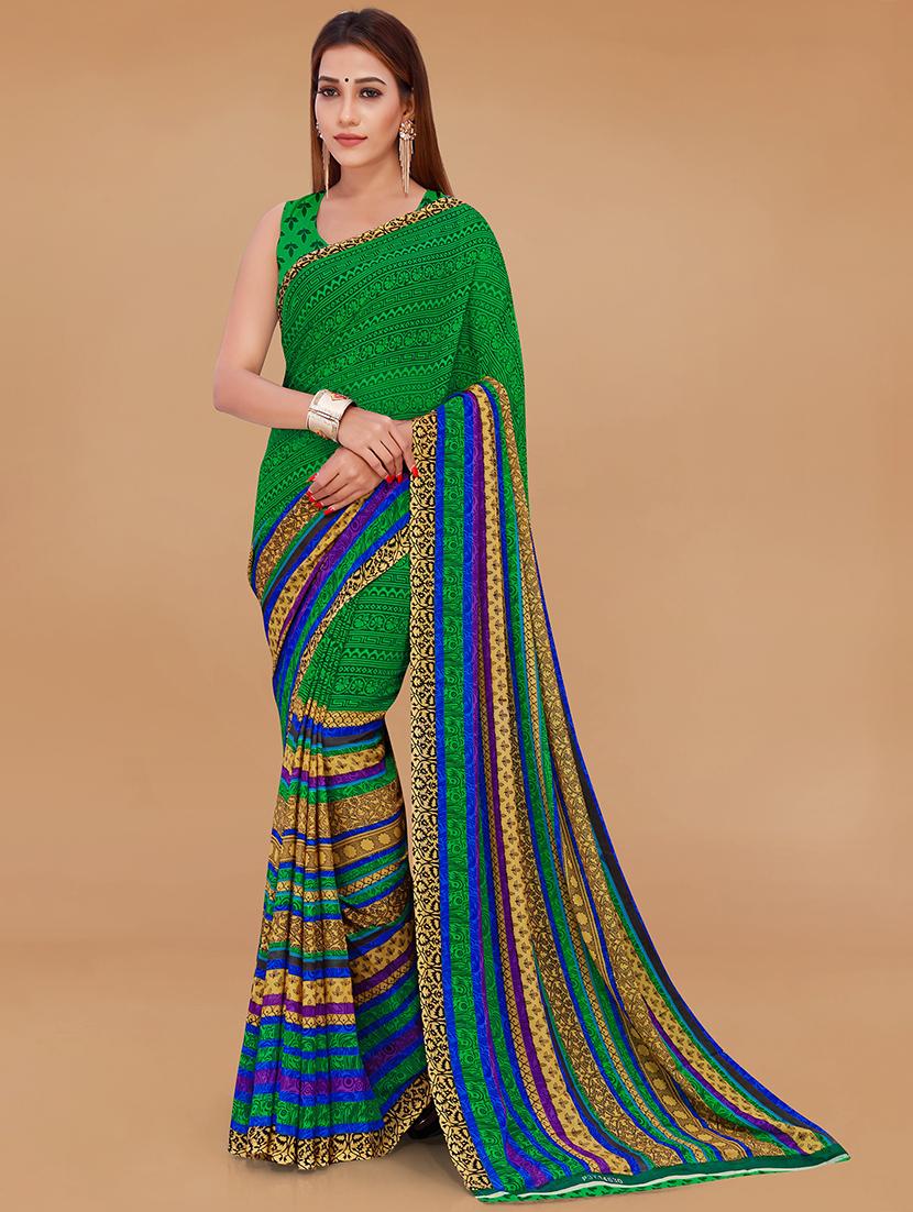 green printed casual saree with blouse - 21431676 - Zoom Image - 0