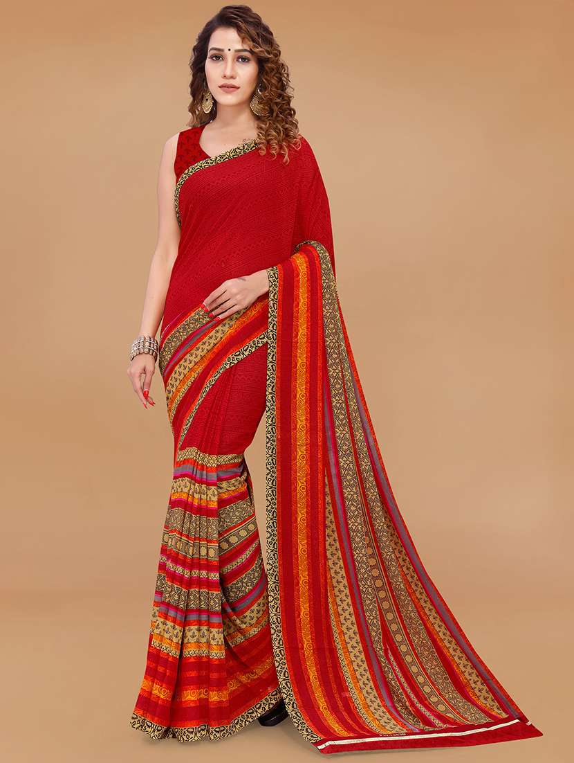 women red stripes printed saree with blouse