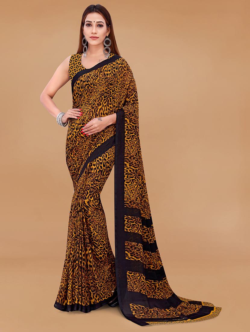 women mustard animal print saree with blouse - 21431685 - Zoom Image - 0