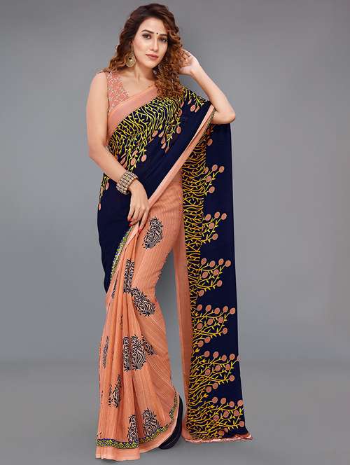 women peach printed georgette saree with blouse - 21431707 -  Standard Image - 0