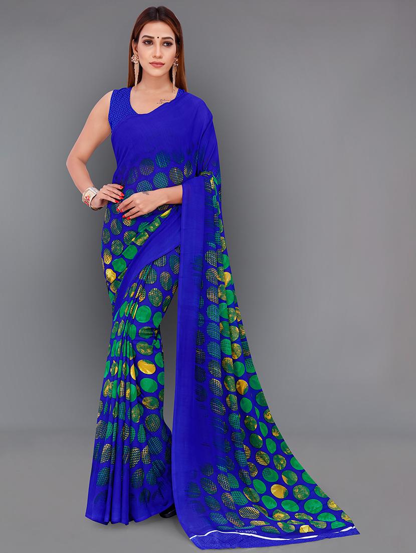 multi colored georgette printed saree with blouse