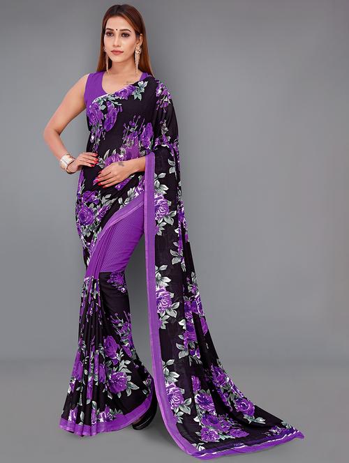 women purple floral printed saree with blouse - 21431738 -  Standard Image - 0