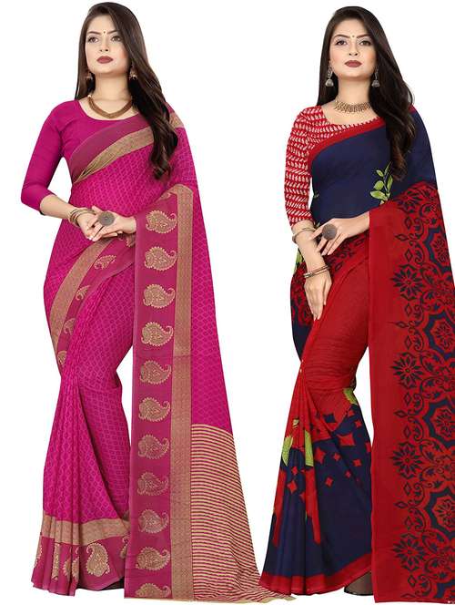 pack of 2 printed casual wear sarees with blouse - 21431947 -  Standard Image - 0