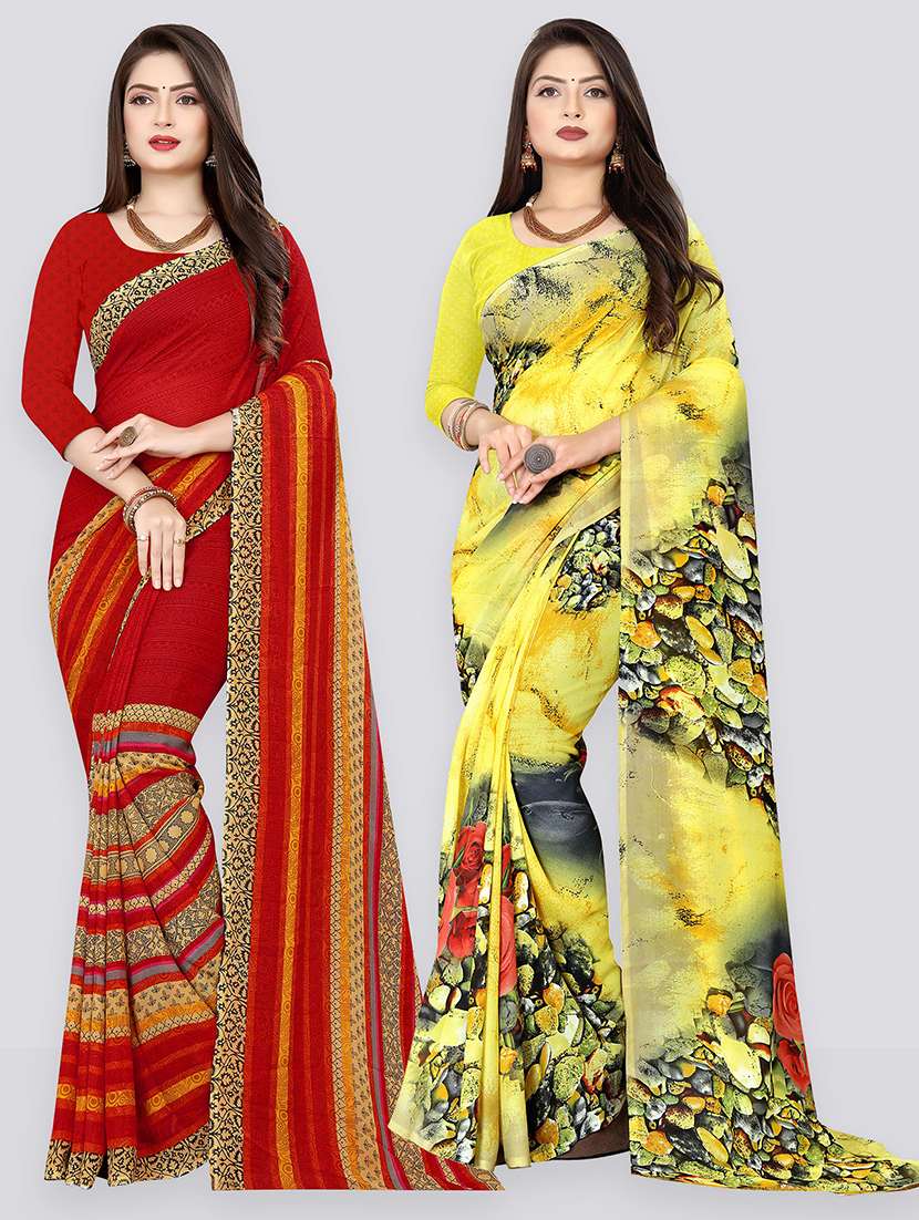 pack of 2 casual wear combo sarees with blouse - 21431967 -  Zoom Image - 0