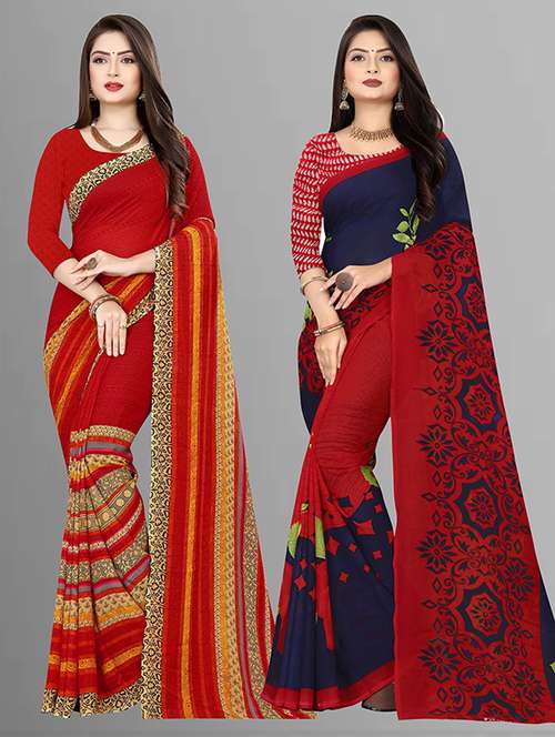 pack of 2 printed casual wear sarees with blouse - 21431984 - Standard Image - 0