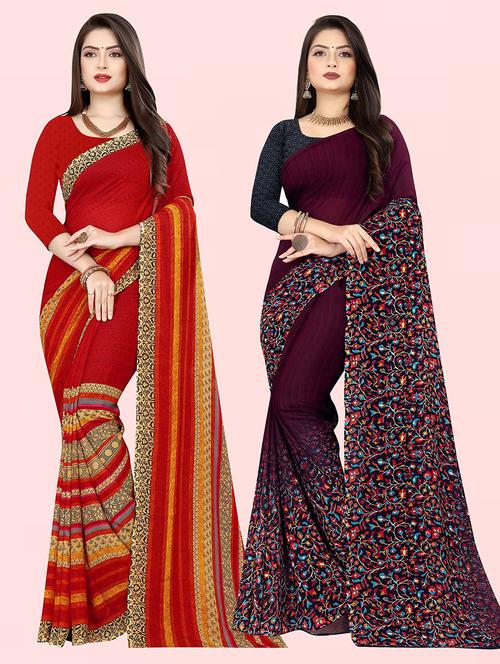 pack of 2 casual wear combo sarees with blouse - 21432004 - Standard Image - 0