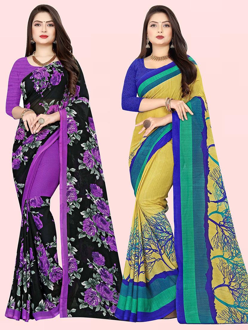 pack of 2 casual wear combo sarees with blouse - 21432028 - Zoom Image - 0