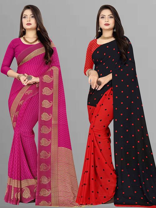 pack of 2 printed casual wear sarees with blouse - 21432036 -  Standard Image - 0