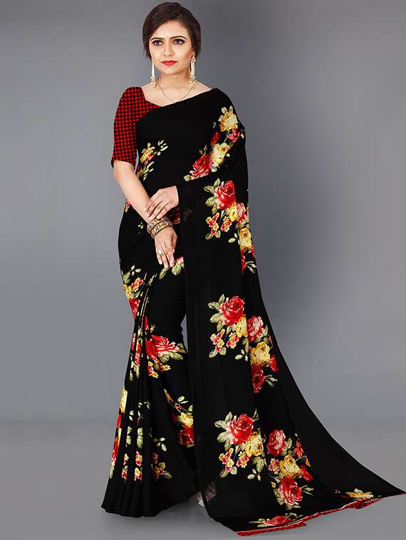 women floral printed saree with blouse