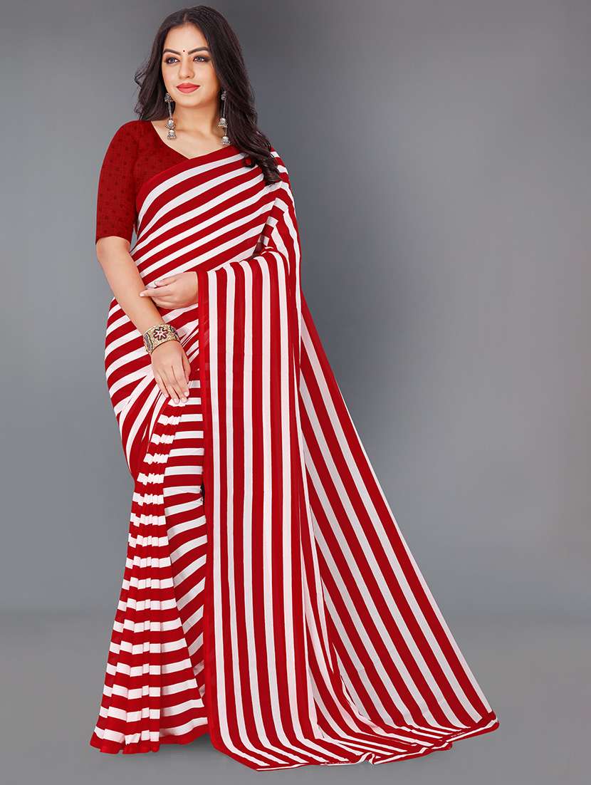 women red stripes printed saree with blouse
