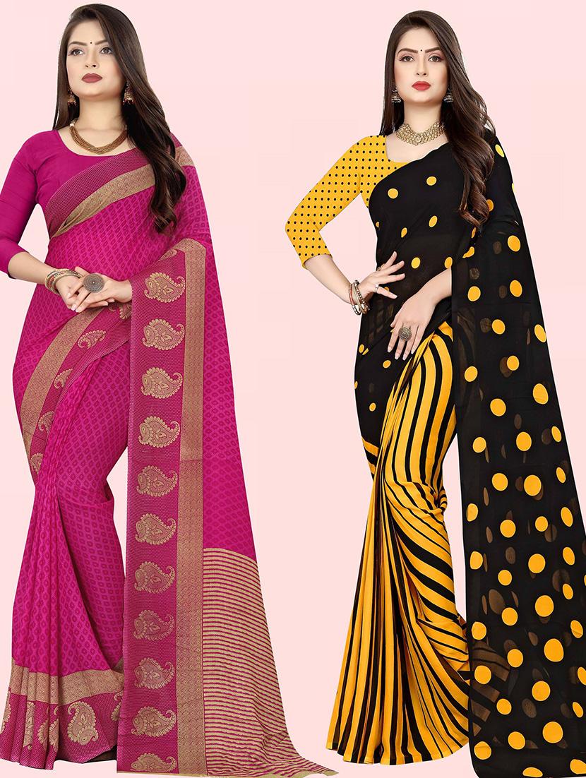 pack of 2 printed casual wear sarees with blouse - 21432097 - Zoom Image - 0