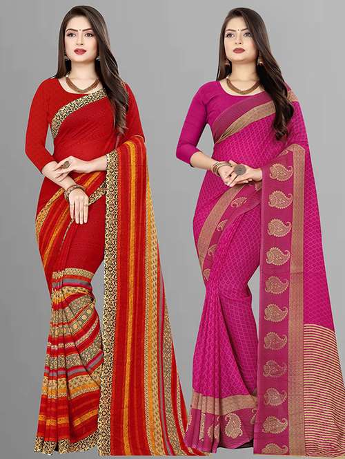 pack of 2 casual wear combo sarees with blouse - 21432187 -  Standard Image - 0
