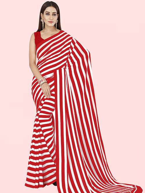 women striped printed saree with blouse - 21432443 - Standard Image - 0