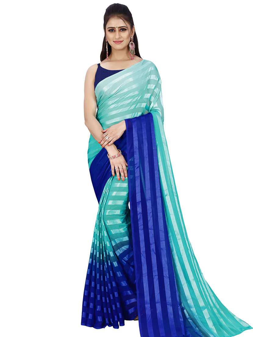 women light blue stripes printed saree with blouse - 21432452 -  Zoom Image - 0