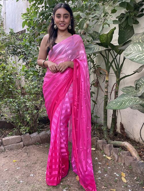 pink striped satin saree with blouse - 21432509 -  Standard Image - 0