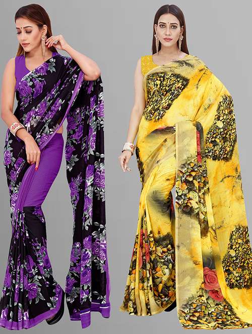 pack of 2 printed casual wear sarees with blouse - 21432752 -  Standard Image - 0