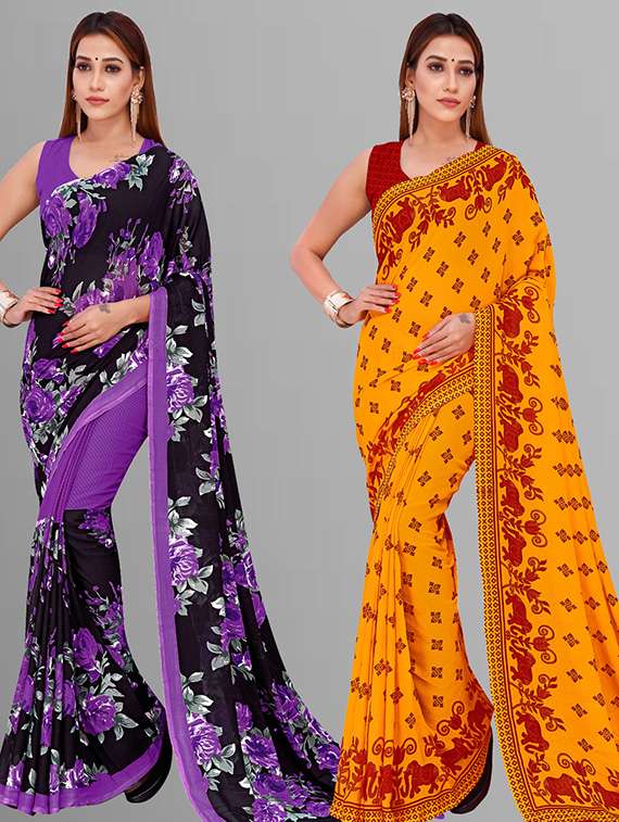 pack of 2 casual wear combo sarees with blouse