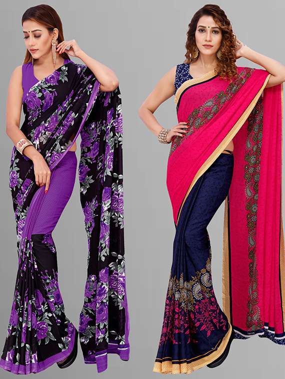 pack of 2 casual wear combo sarees with blouse - 21432786 - Zoom Image - 0