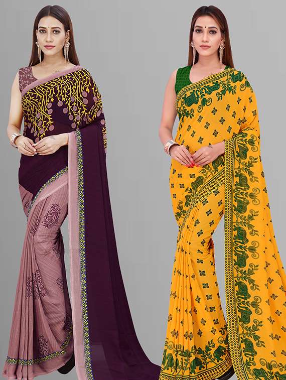 pack of 2 printed casual wear sarees with blouse