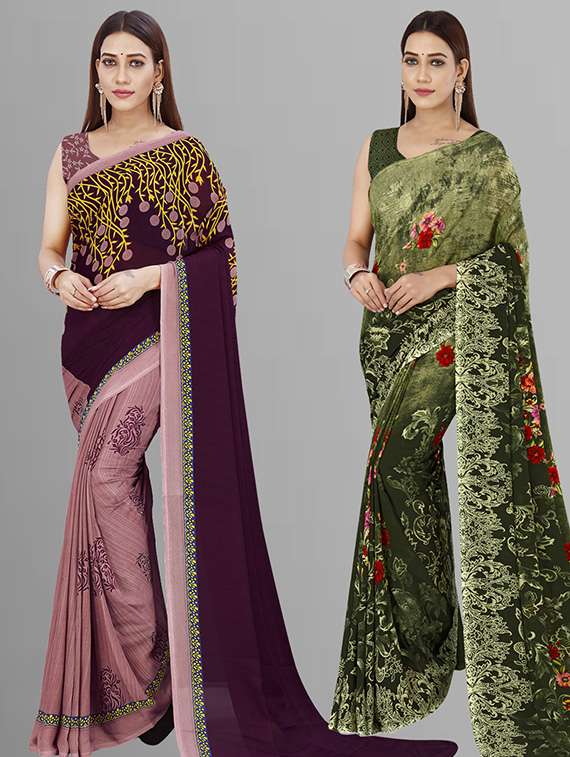 pack of 2 printed casual wear sarees with blouse
