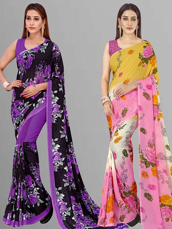 pack of 2 printed casual wear sarees with blouse