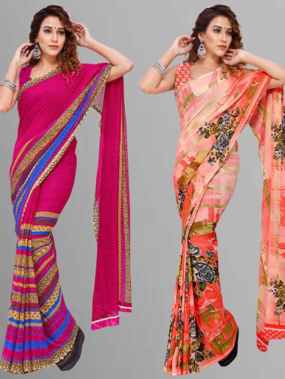 pack of 2 casual wear combo sarees with blouse