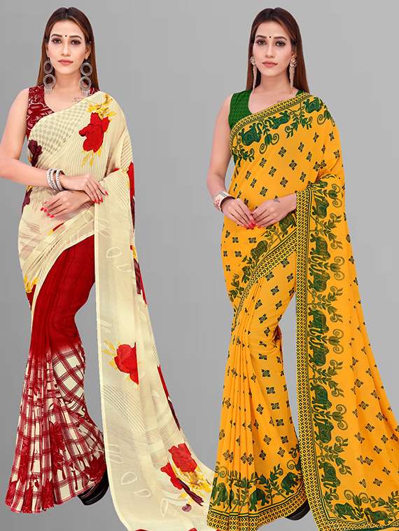 pack of 2 casual wear combo sarees with blouse - 21432802 - Zoom Image - 0