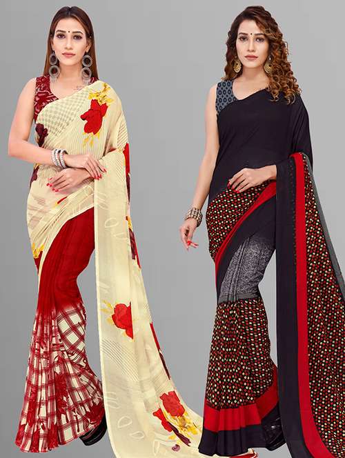 pack of 2 casual wear combo sarees with blouse - 21432805 -  Standard Image - 0