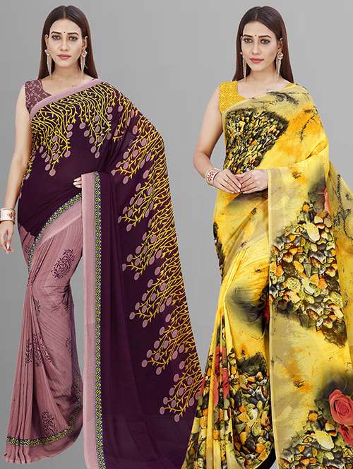 pack of 2 casual wear combo sarees with blouse - 21432806 -  Standard Image - 0
