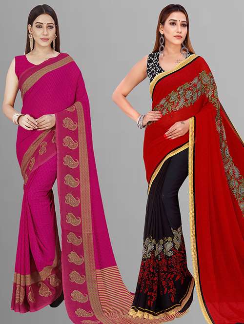 pack of 2 casual wear combo sarees with blouse - 21432818 - Standard Image - 0