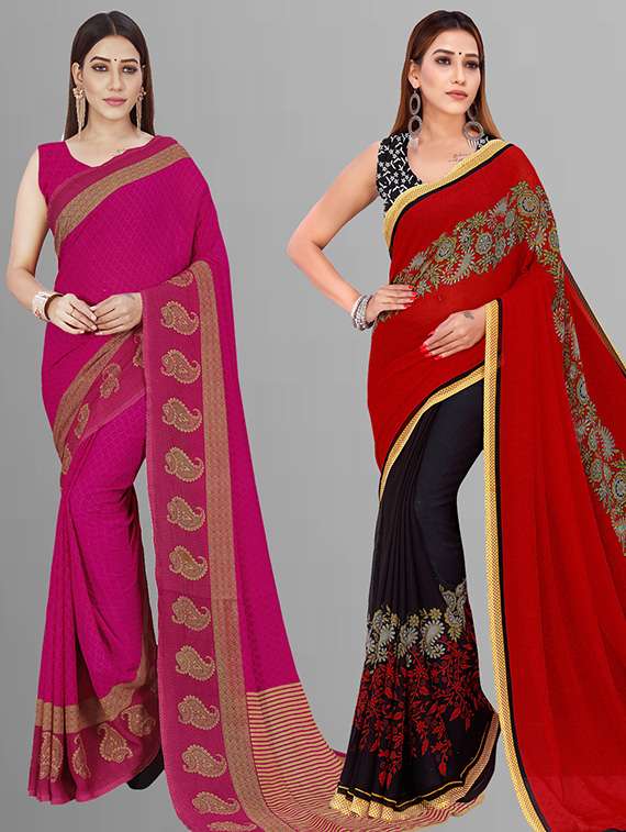 pack of 2 casual wear combo sarees with blouse - 21432818 - Zoom Image - 0