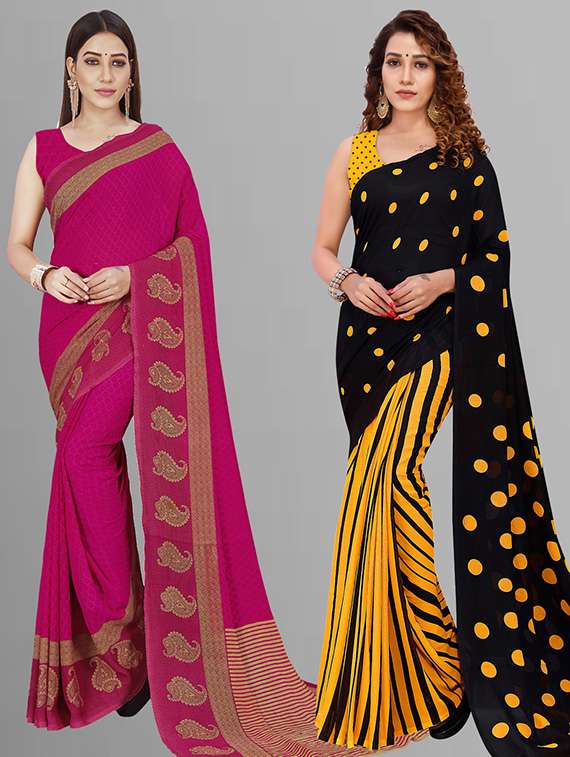 pack of 2 printed casual wear sarees with blouse