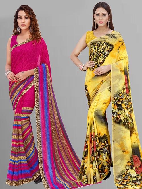 pack of 2 printed casual wear sarees with blouse - 21432838 - Standard Image - 0