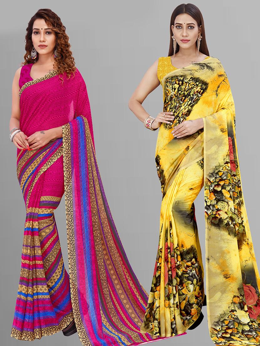 pack of 2 printed casual wear sarees with blouse - 21432838 - Zoom Image - 0
