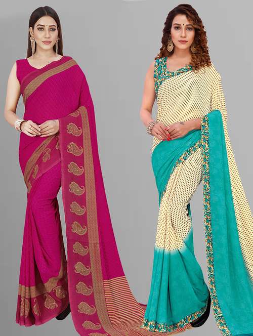 pack of 2 printed casual wear saree with blouse - 21432841 - Standard Image - 0