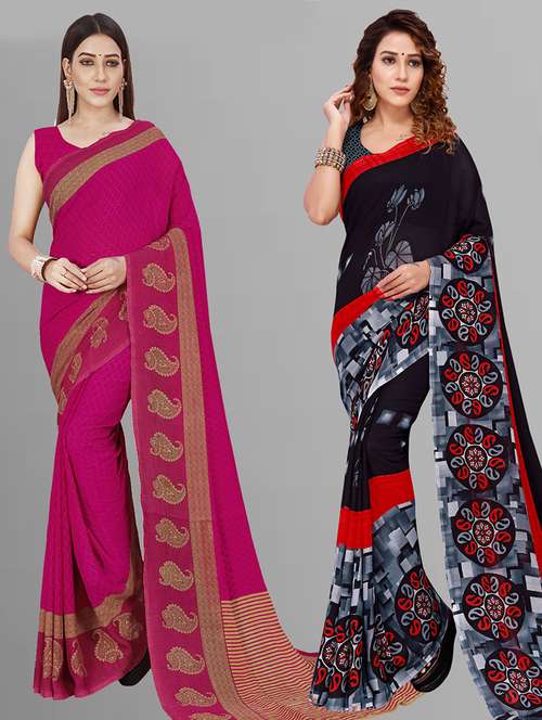pack of 2 printed sarees with blouse - 21432842 - Standard Image - 0