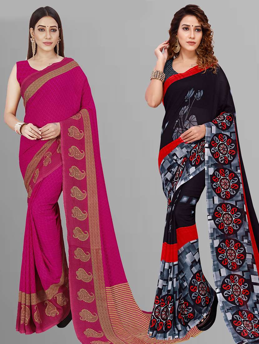 pack of 2 printed sarees with blouse - 21432842 - Zoom Image - 0