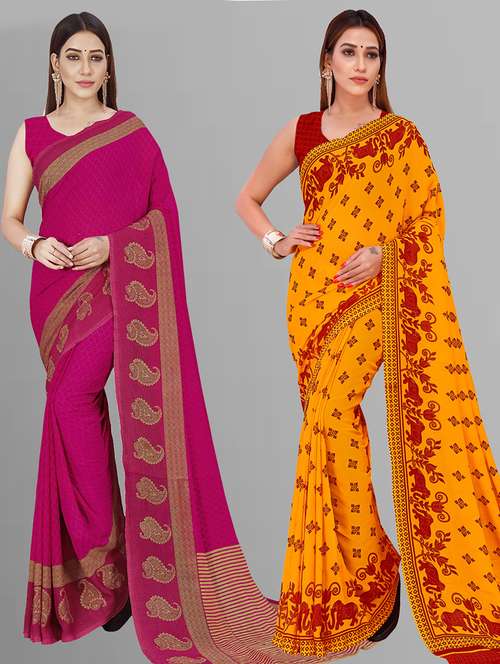 pack of 2 casual wear combo sarees with blouse - 21432845 - Standard Image - 0