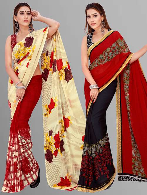 pack of 2 printed sarees with blouse - 21432847 - Standard Image - 0