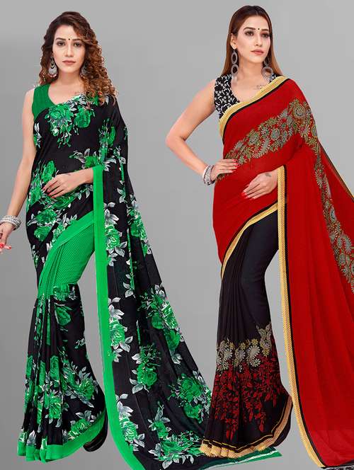 pack of 2 printed sarees with blouse - 21432851 -  Standard Image - 0