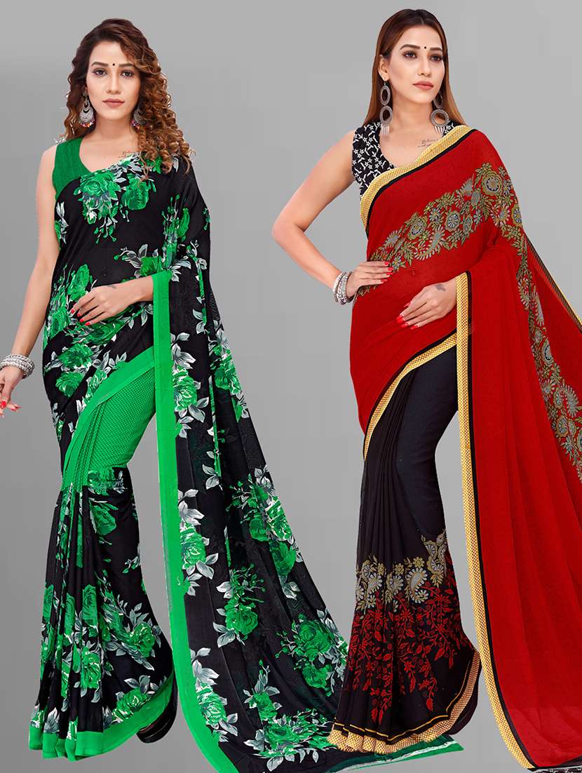 pack of 2 printed sarees with blouse