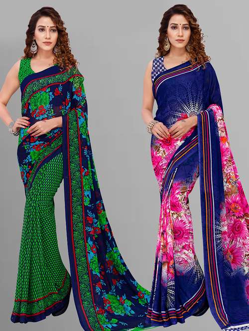pack of 2 printed casual wear sarees with blouse - 21432871 -  Standard Image - 0