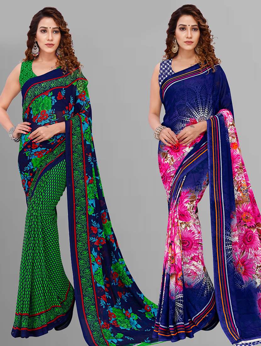 pack of 2 printed casual wear sarees with blouse