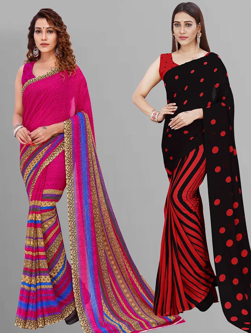 women pack of 2 casual wear sarees with blouse - 21432877 - Zoom Image - 0