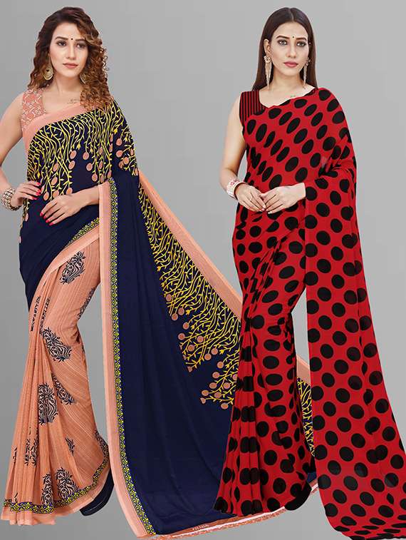 women pack of 2 casual wear combo saree with blouse